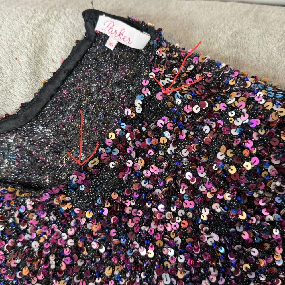 Parker All Over Colorful Sequin Top Womens XS Sheer Festive Holiday Sparkle Glam